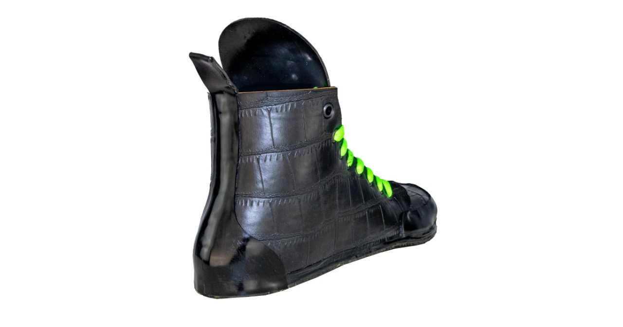 Latex Sneakers KROKO schwarz grün Laser Edition